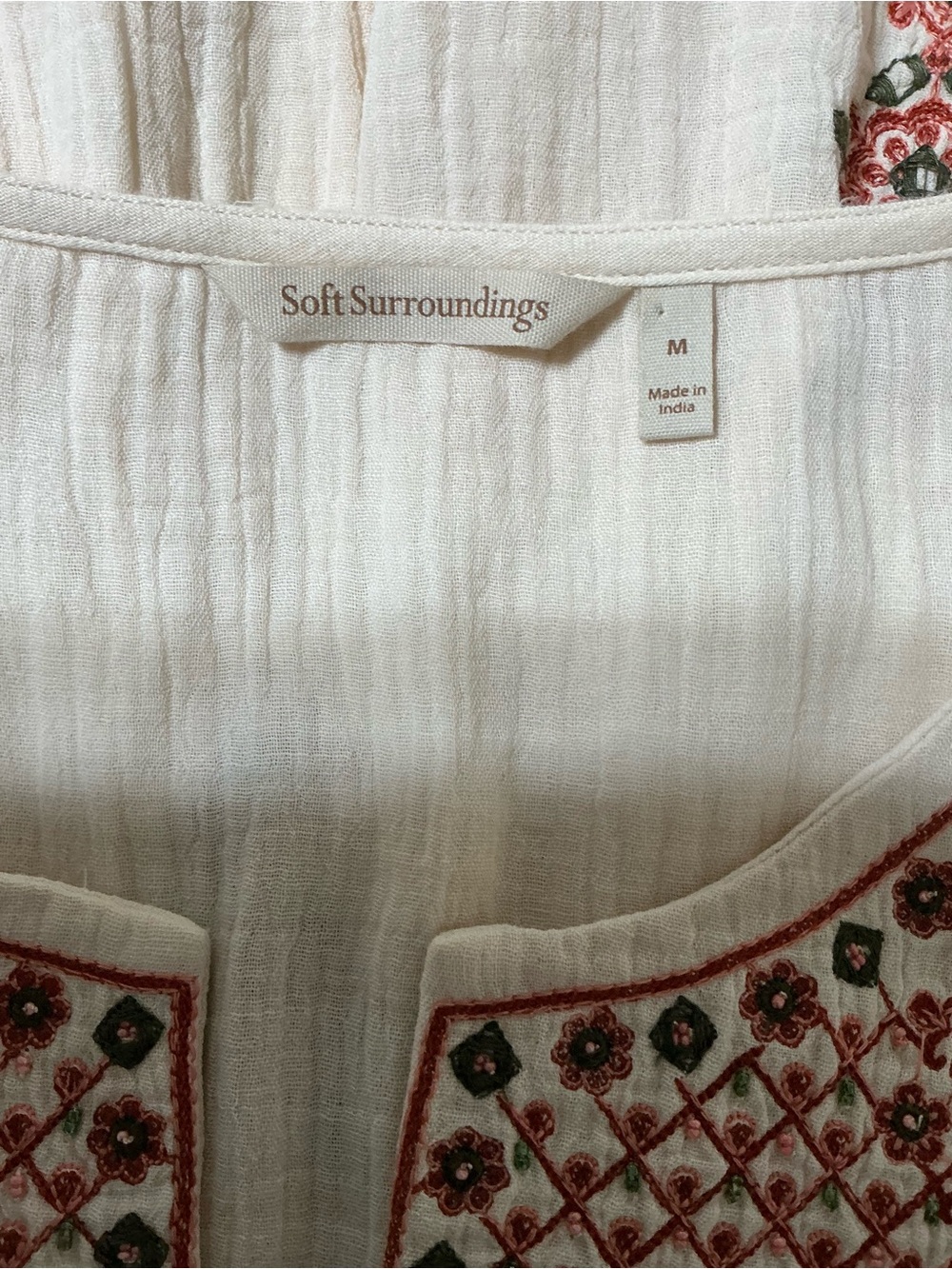 Soft Surroundings Bellmore Cream Gauze Embroidered Boho Tiered Maxi Dress Medium - Picture 11 of 12